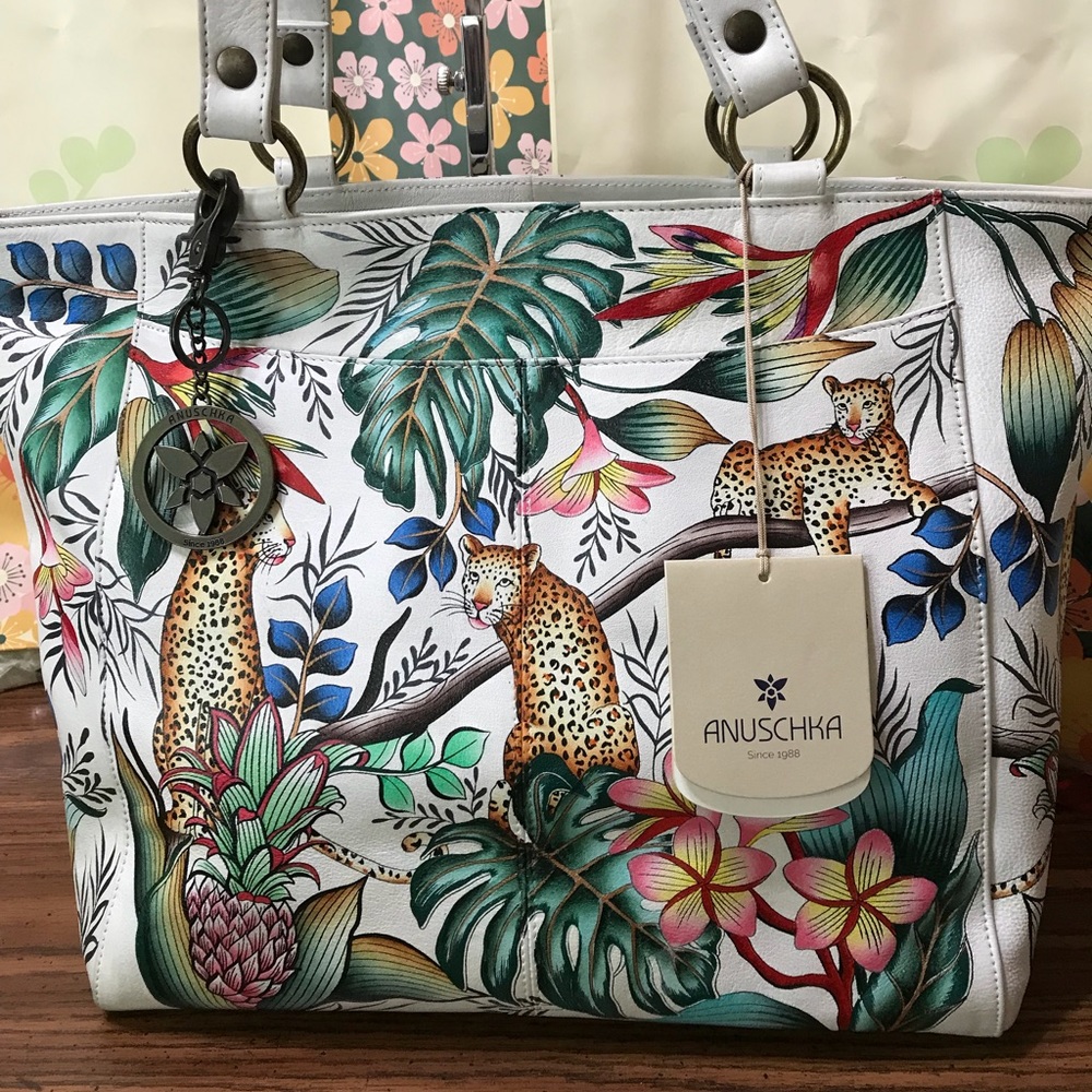 Anuschka NWT Leather Jungle Queen Ivory Tote
